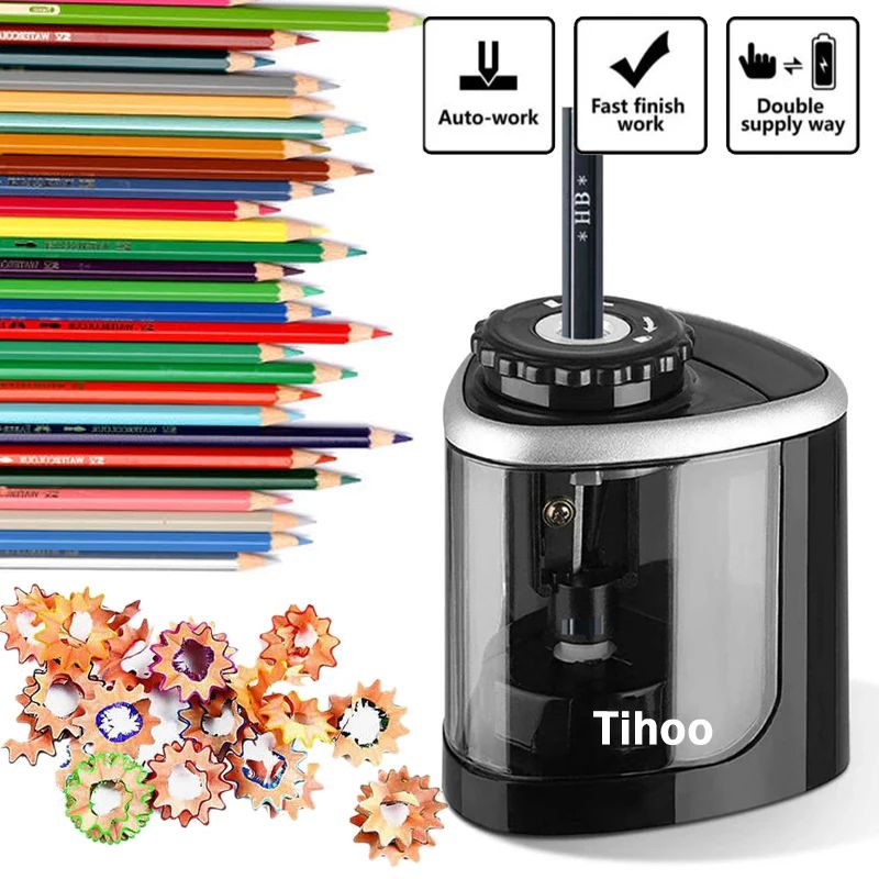 Electric Pencil Sharpener Usb - เครื่องเหลาดินสอไฟฟ้าแบบอัตโนมัติ ใช้แบตเตอรี่ ใบมีดแบบเกลียว สำหรับดินสอสีเบอร์ 2 ขนาด
