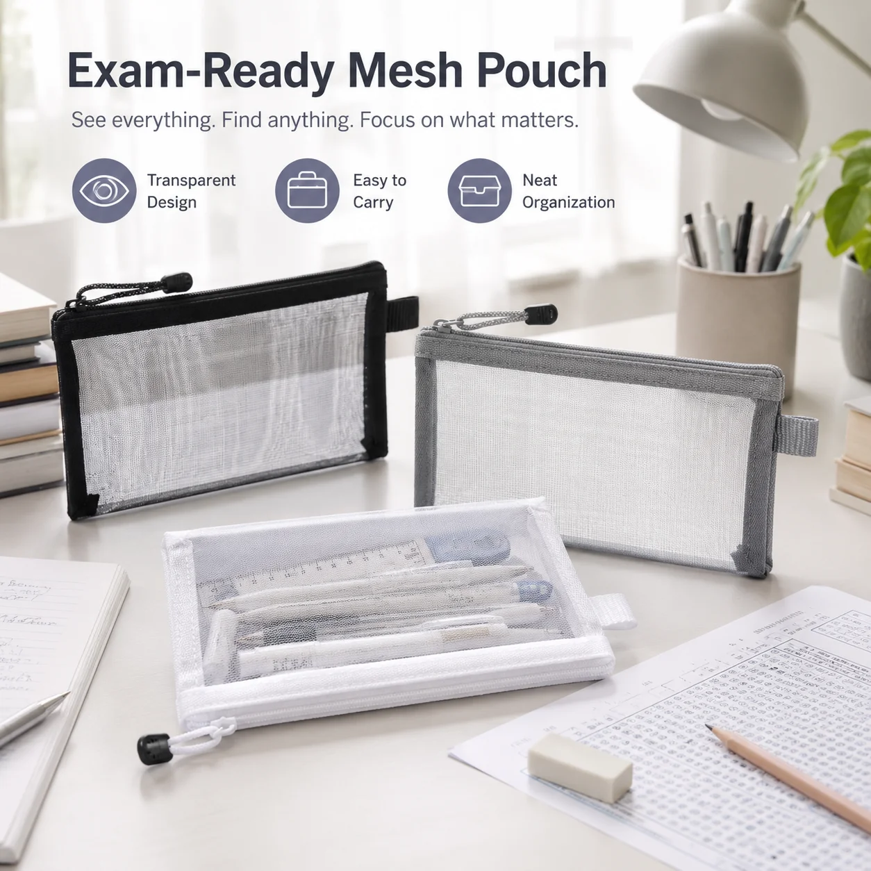 กระเป๋าใส่ปากกาตาข่ายใส, กล่อง - Clear Mesh Pencil Pouch For Exam บทวิจารณ์และราคา